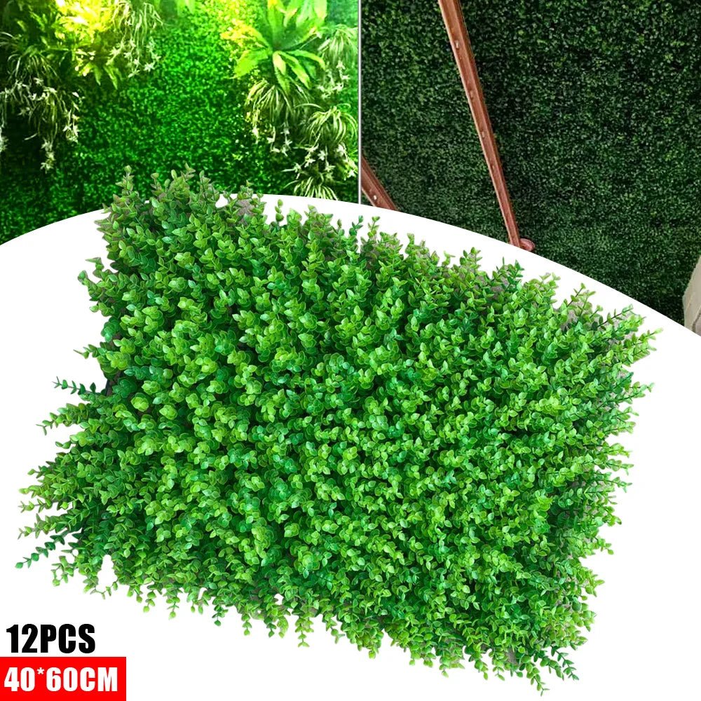 12PCS Artificial boxwood hedge panel Green Leaf Grass Mesh Grille Wall Decoration Outdoor Indoor Garden 23.62x 15.74x 1.57" - AURA