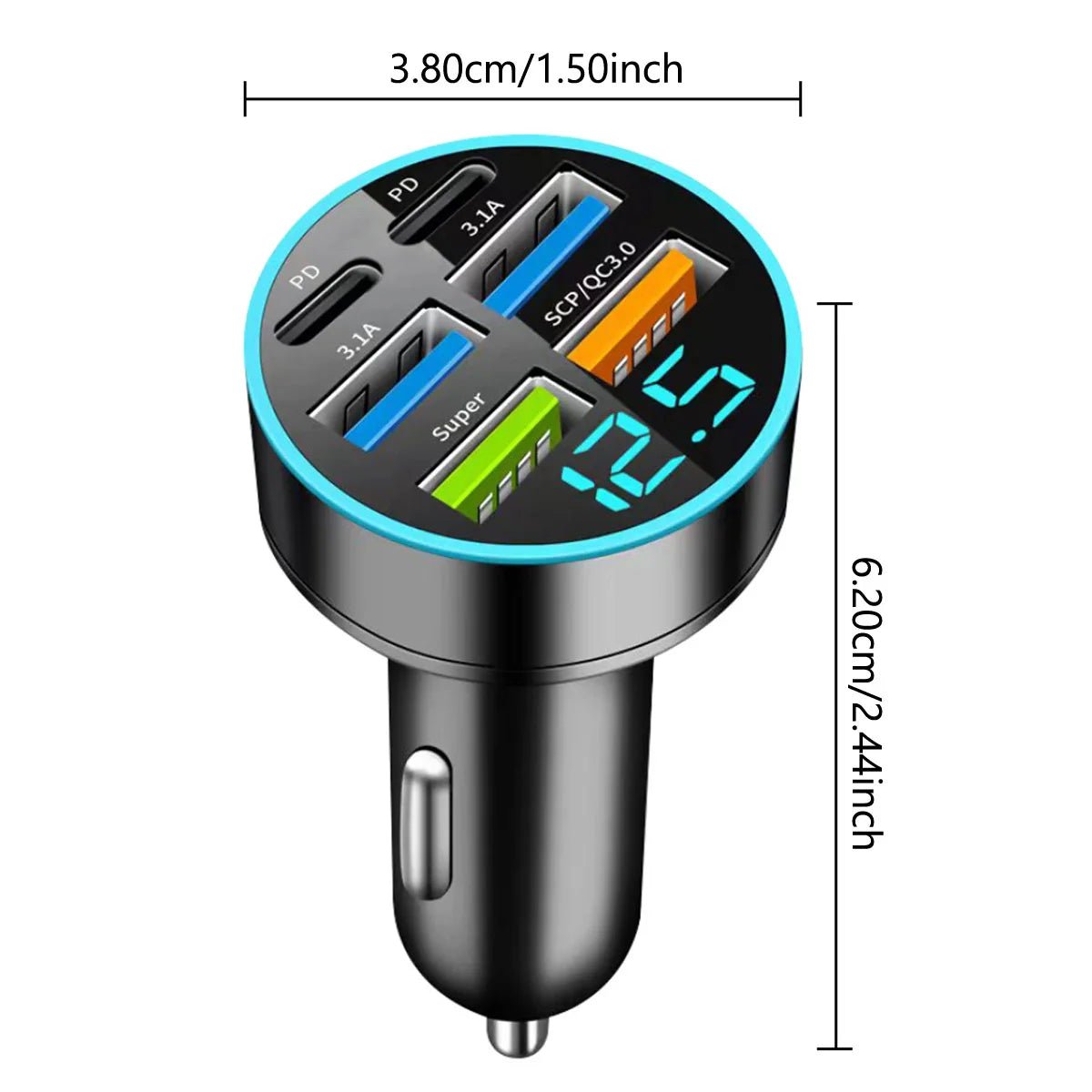 USB C Type C Car Charger 6 Ports USB Super Fast Charging Phone - AURA