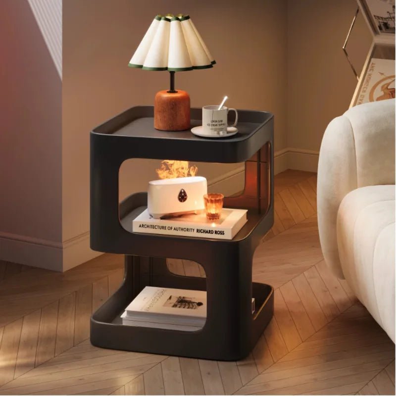 Solid wood small table bedside nightstand functional bedroom side table - AURA
