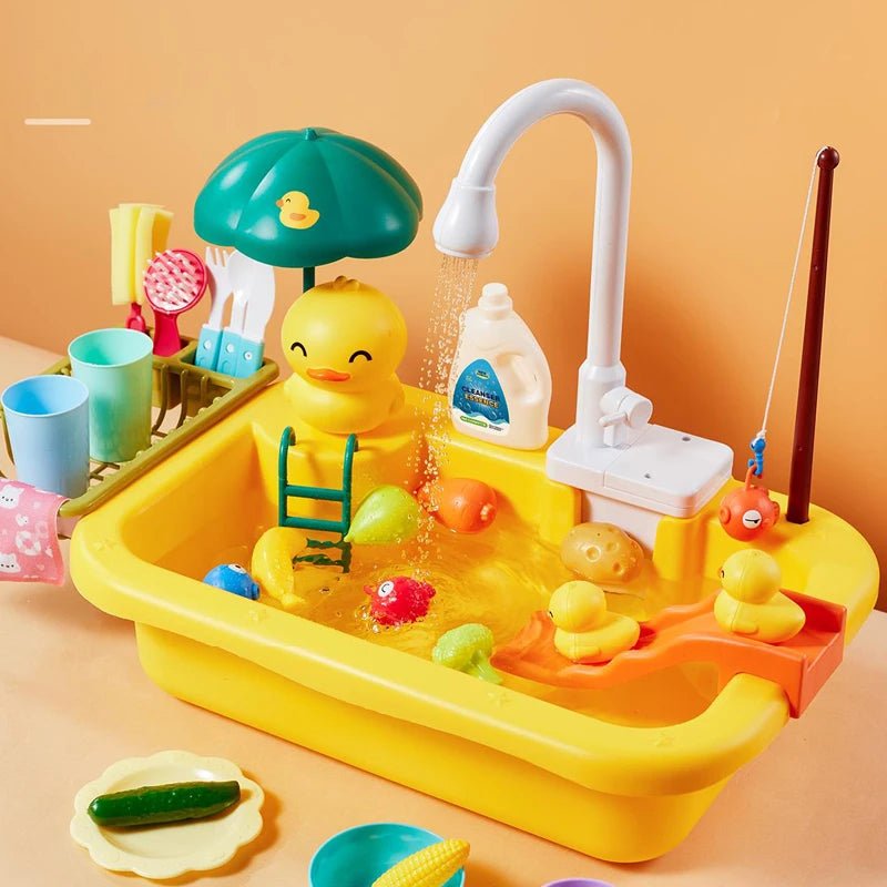 Kids Kitchen Sink Toys Electric Dishwasher Playing Toy With Running Water Pretend Play Food Fishing Toy Role Playing Girls Gift - AURA