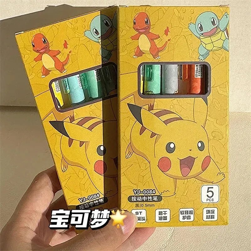 5pcs Pokemon Pikachu Gel Pen Cute Anime Cartoon Charmander Squirtle Press on Gel Pen - AURA