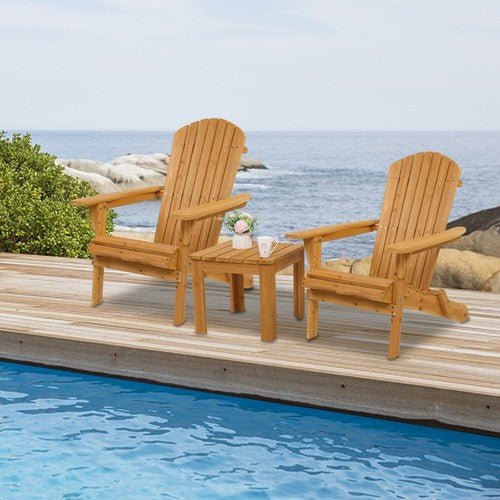 2PCS Foldable Fir Wood Adirondack Chair Patio Furniture Conversation Lounge Seat - AURA