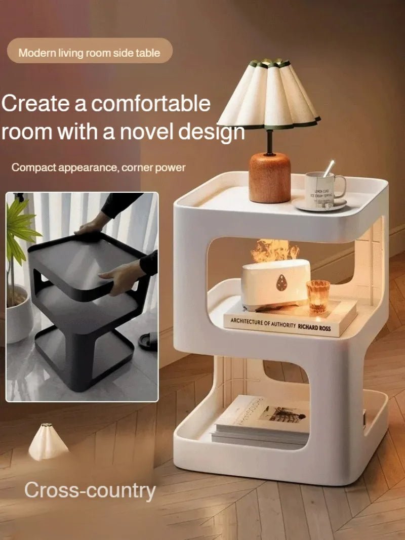 Solid wood small table bedside nightstand functional bedroom side table - AURA