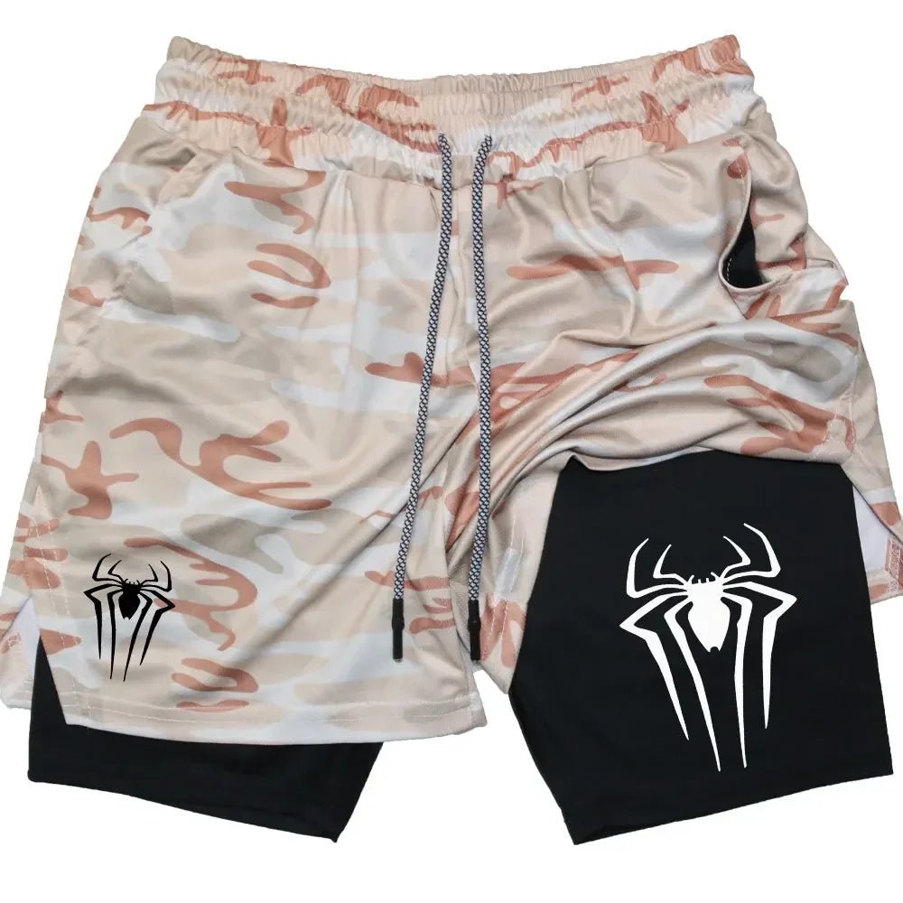 Men Spider Printed GYM Casual Sports Compression Shorts - AURA