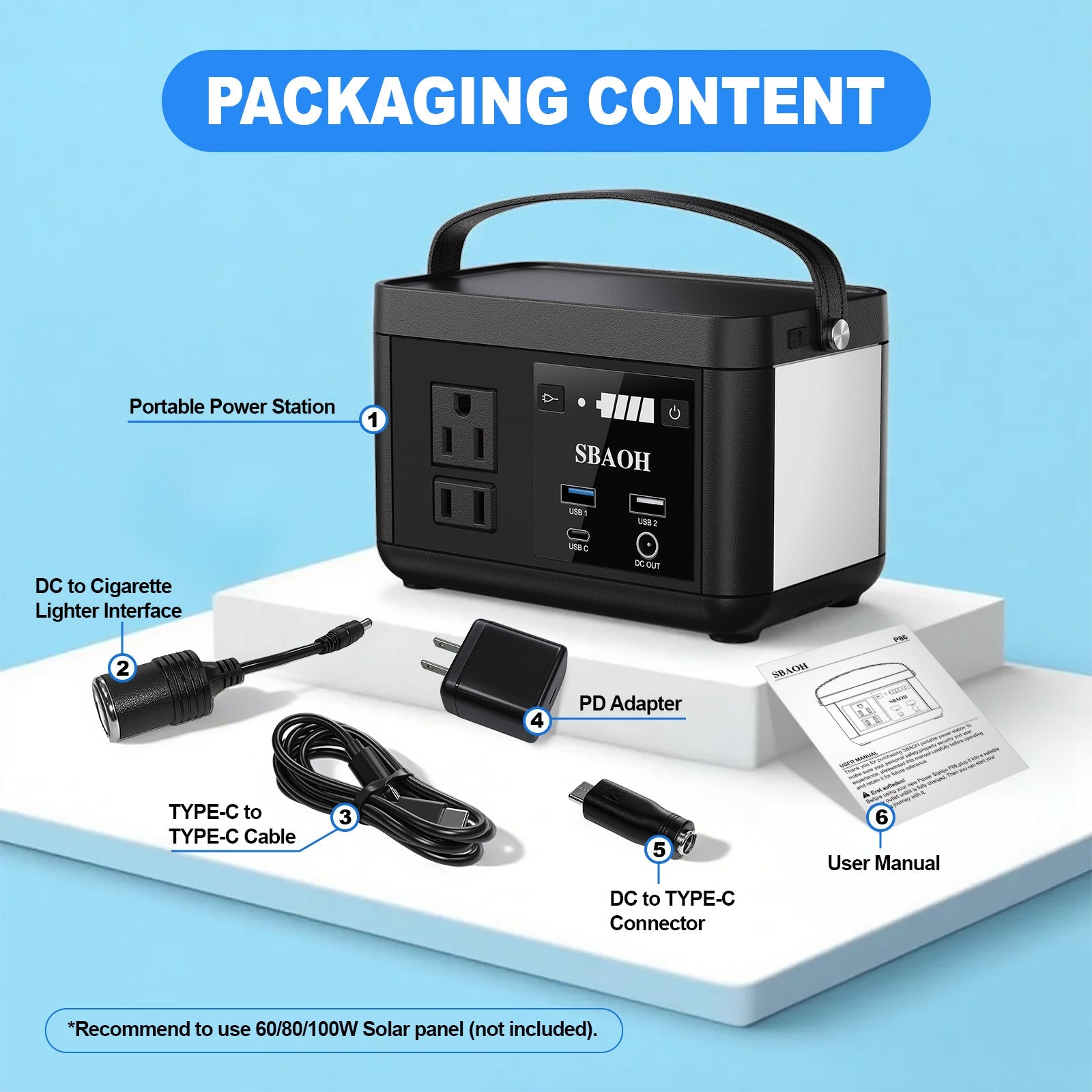 Portable Power Station P86,88.8Wh LiFePo4 Battery,with 120W AC Outputs - AURA