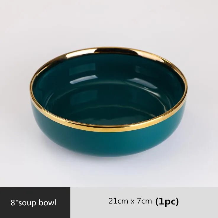 Gilt Rim Green Ceramic Plate Plates Bowls Ins Dinner Dish Luxurious Dinnerware - AURA