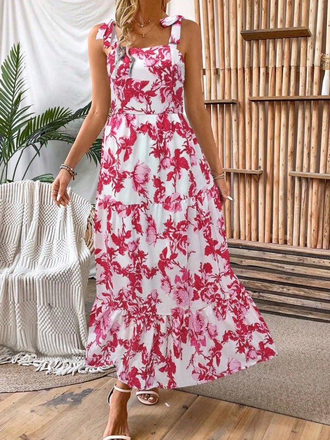 Sexy Sleeveless Lace Printing Fashion Midi Dress - AURA
