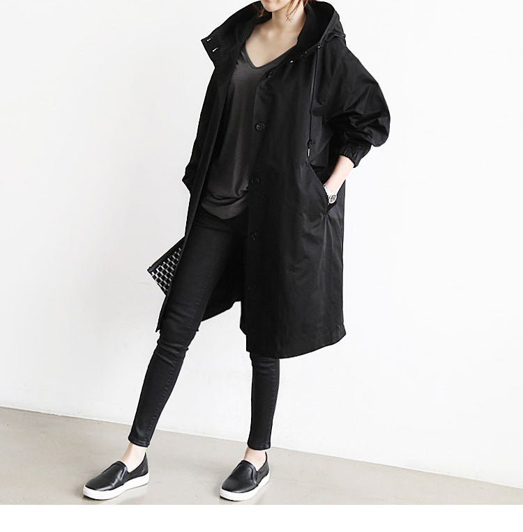 Women Windbreaker Jacket Casual Loose Button Pockets Hooded - AURA