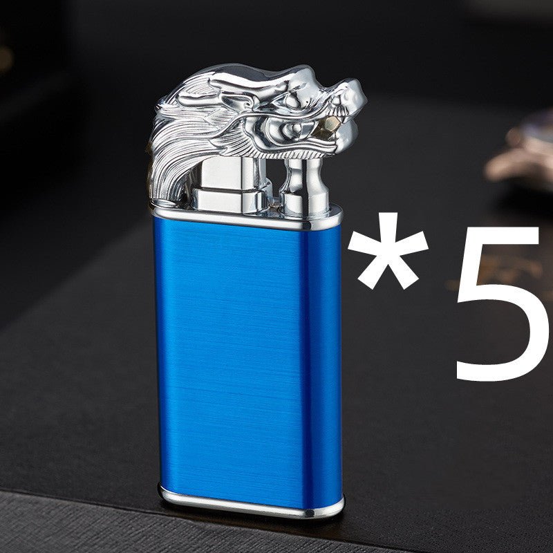 Creative Blue Flame Lighter Dolphin Dragon Tiger Double Fire Metal - AURA