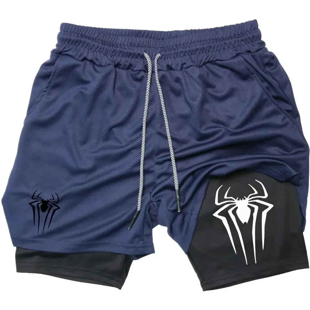 Men Spider Printed GYM Casual Sports Compression Shorts - AURA