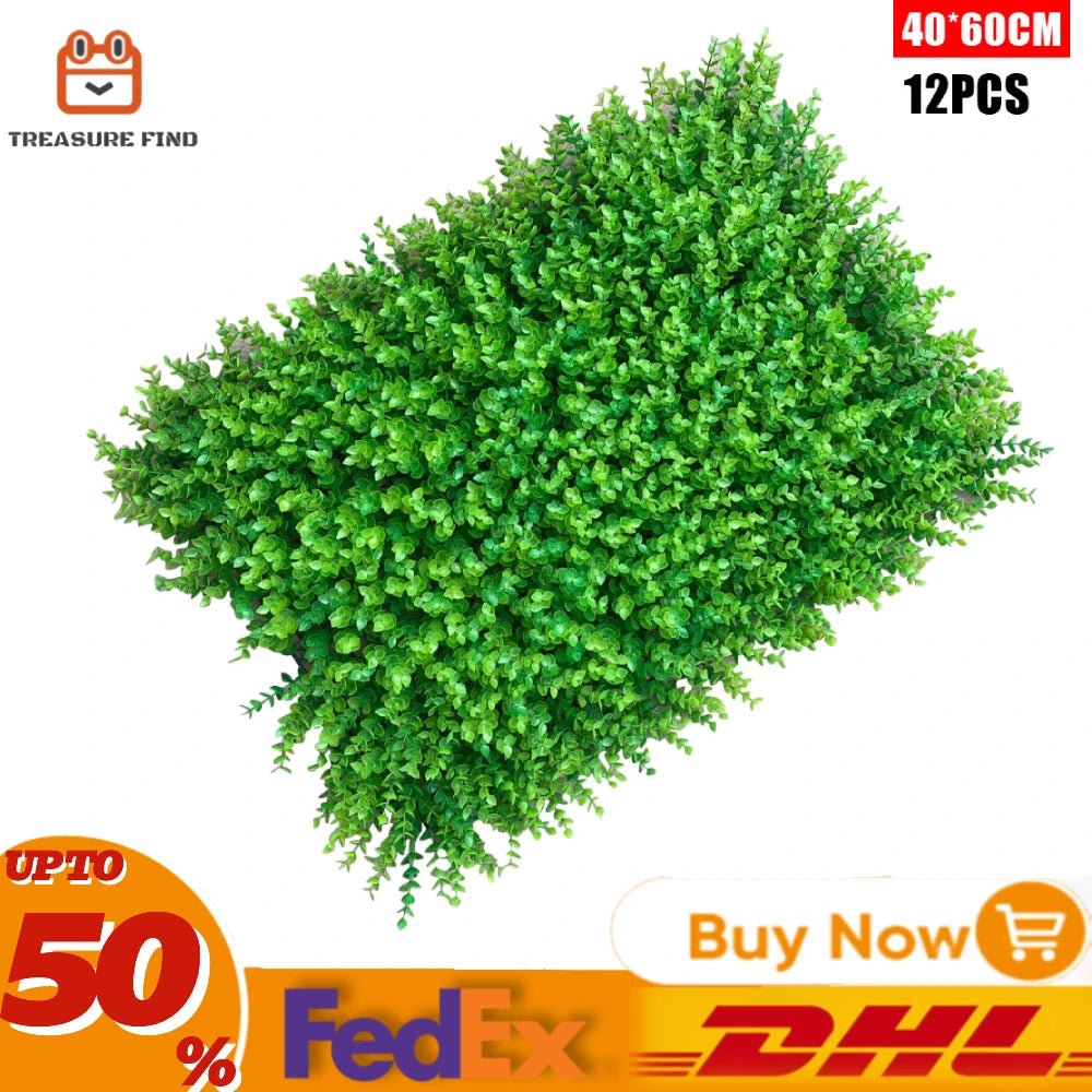 12PCS Artificial boxwood hedge panel Green Leaf Grass Mesh Grille Wall Decoration Outdoor Indoor Garden 23.62x 15.74x 1.57" - AURA