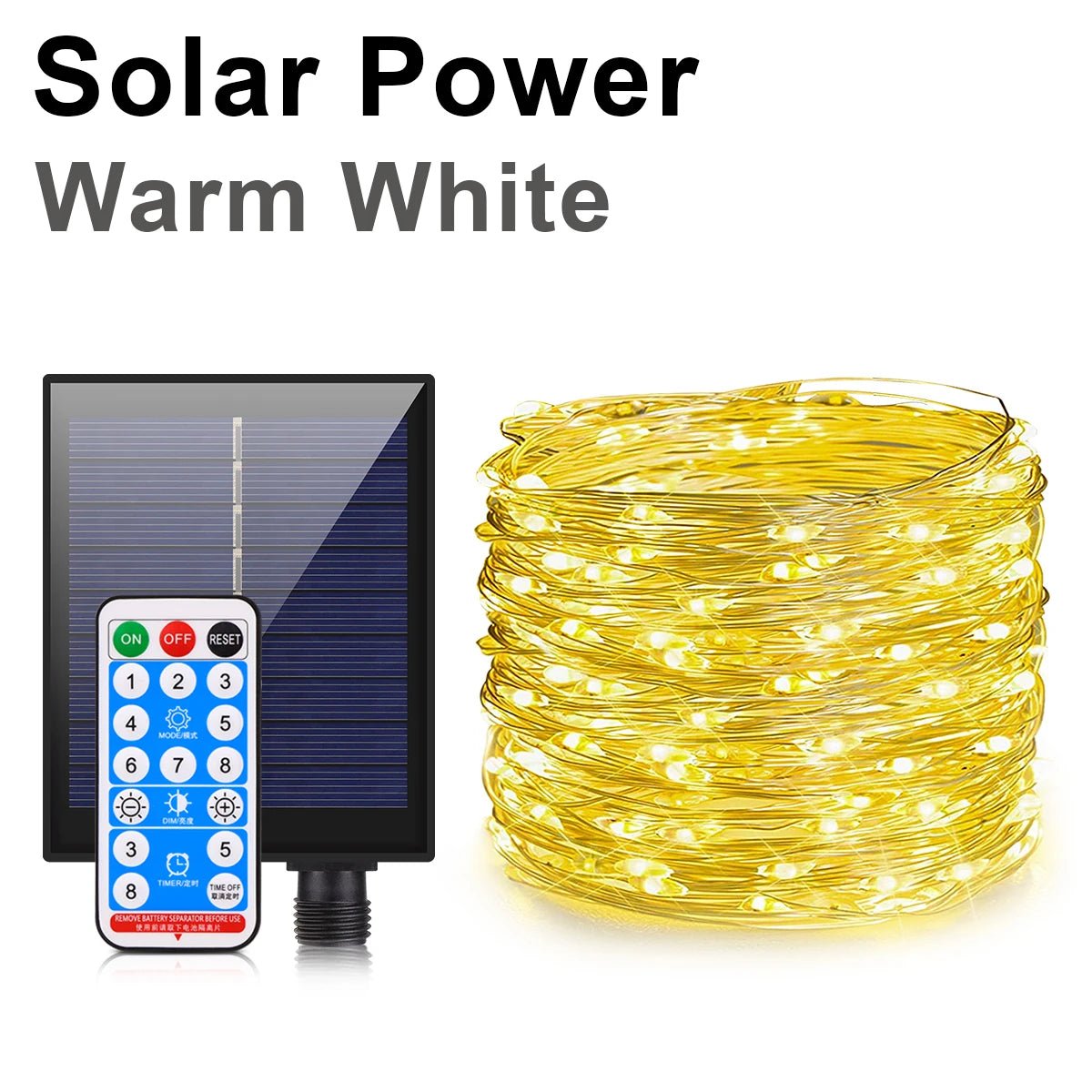 LED String Light With Large Solar Panel 10M - 100M 10 LEDs/M Waterproof - AURA