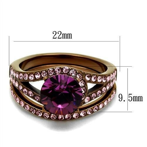 TK2745 - IP Coffee light Stainless Steel Ring with Top Grade Crystal - AURA