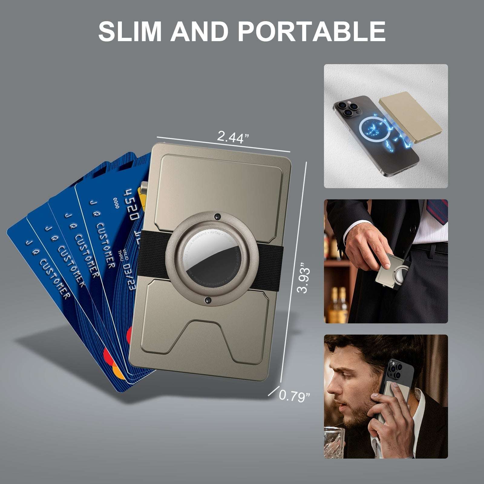 TOYFID All - Aluminum Pop Up Slide Rfid Slim Card Holder Wallet With Airtag Holder - AURA