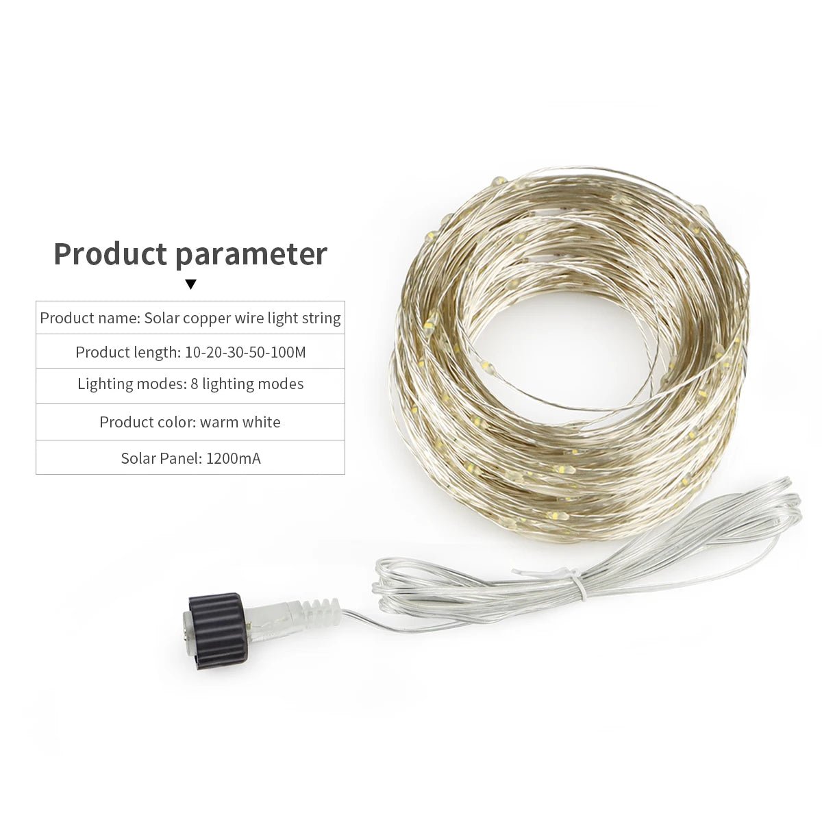 LED String Light With Large Solar Panel 10M - 100M 10 LEDs/M Waterproof - AURA