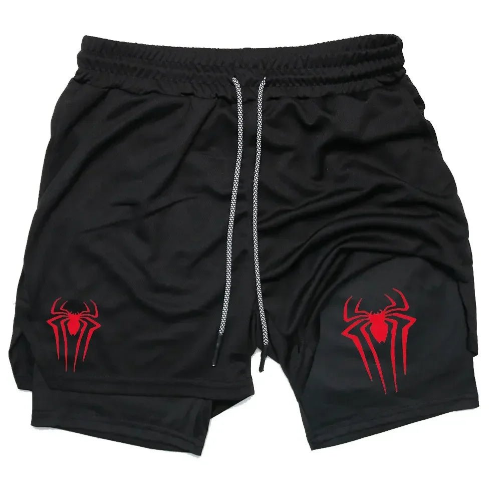 Men Spider Printed GYM Casual Sports Compression Shorts - AURA