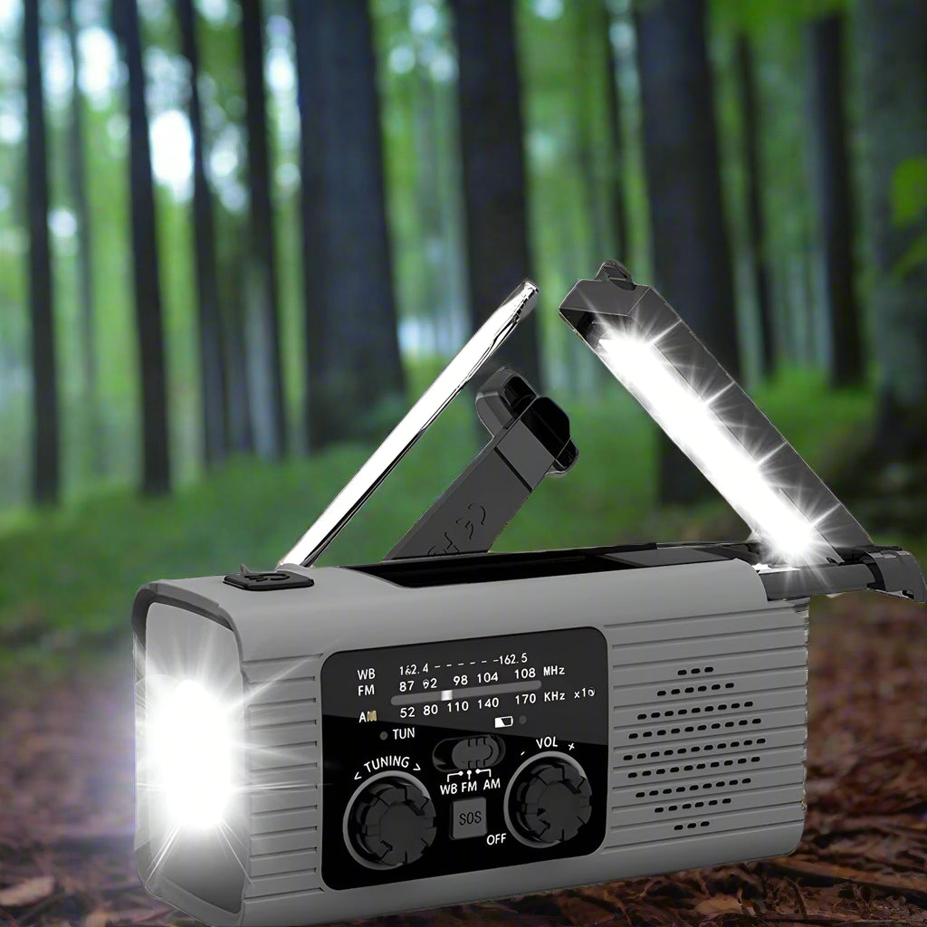 Solar rechargeable radio Radio with LED light Hand rechargeable emergency light - AURA