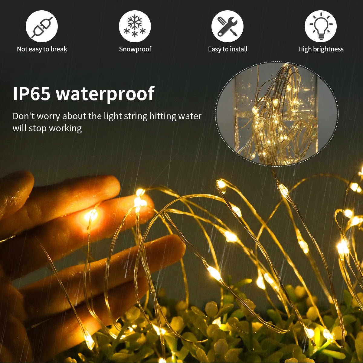 LED String Light With Large Solar Panel 10M - 100M 10 LEDs/M Waterproof - AURA