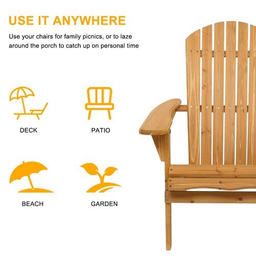 2PCS Foldable Fir Wood Adirondack Chair Patio Furniture Conversation Lounge Seat - AURA