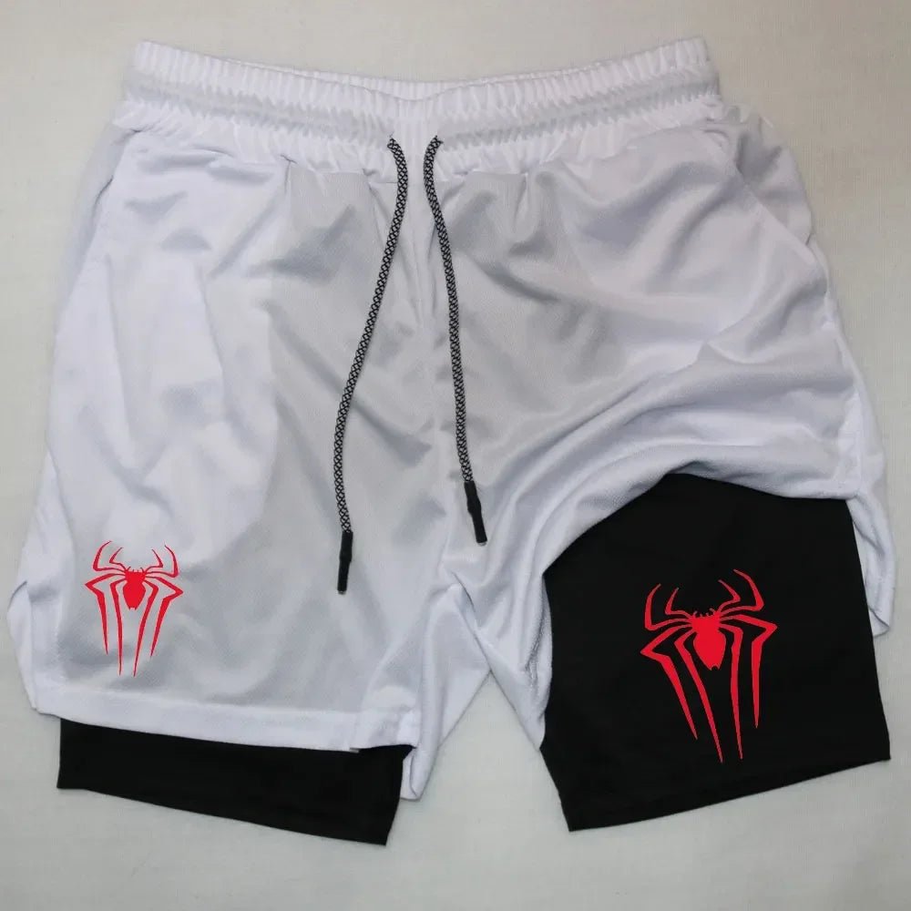 Men Spider Printed GYM Casual Sports Compression Shorts - AURA