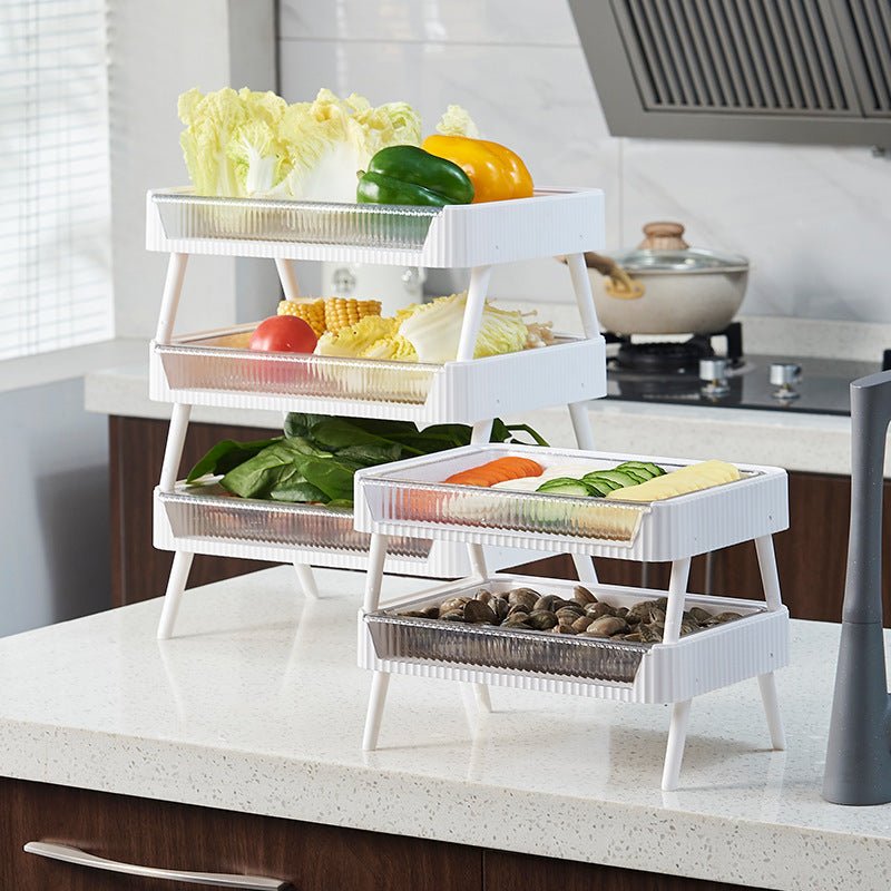 Kitchen Folding Storage Rack with Draining Basket Fruit Vegetable Storage Holder Stackable Shelf Space Saving Organizer - AURA