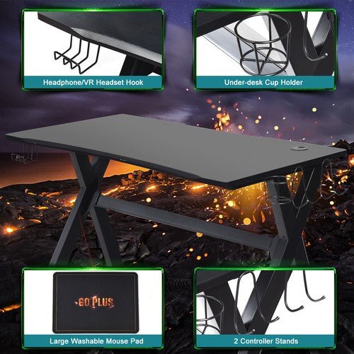 Gaming Desk Computer Desk Table w/Cup Holder & Headphone Hook Gamer Workstation - AURA