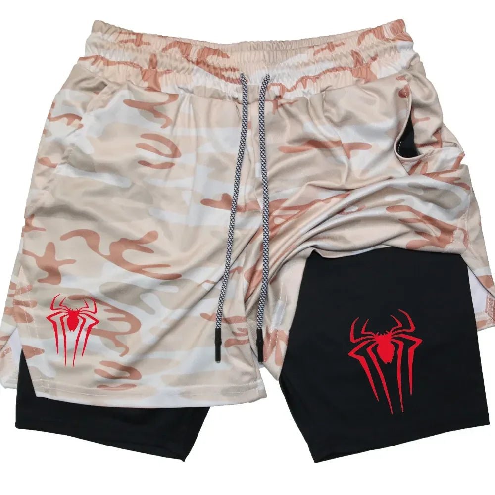 Men Spider Printed GYM Casual Sports Compression Shorts - AURA