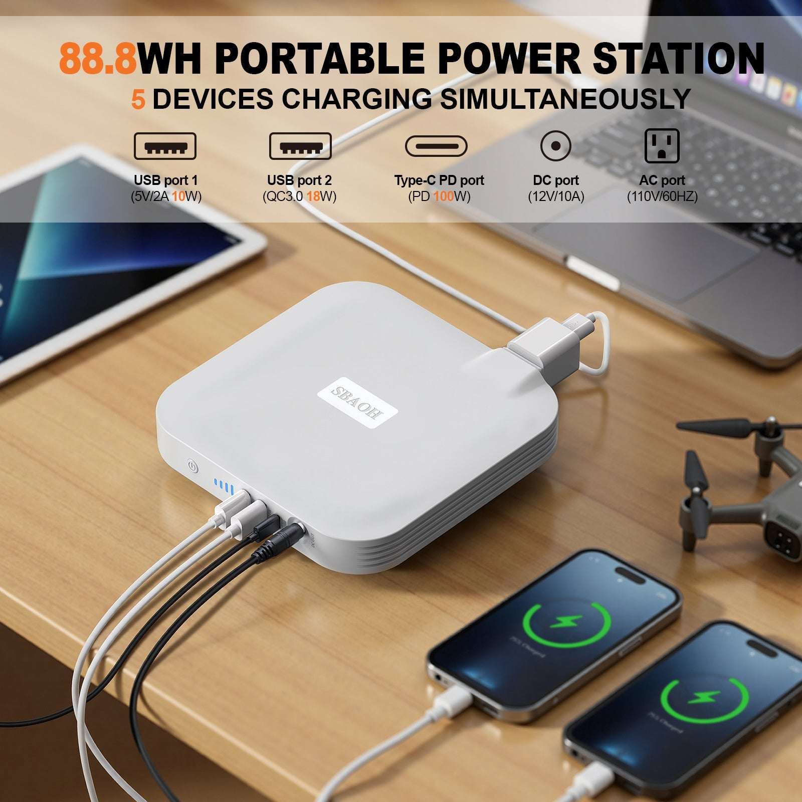 Portable Power Station,100W 88.8Wh 24000mAh Powerbank - AURA