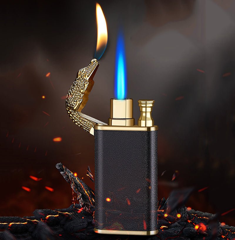 Creative Blue Flame Lighter Dolphin Dragon Tiger Double Fire Metal - AURA