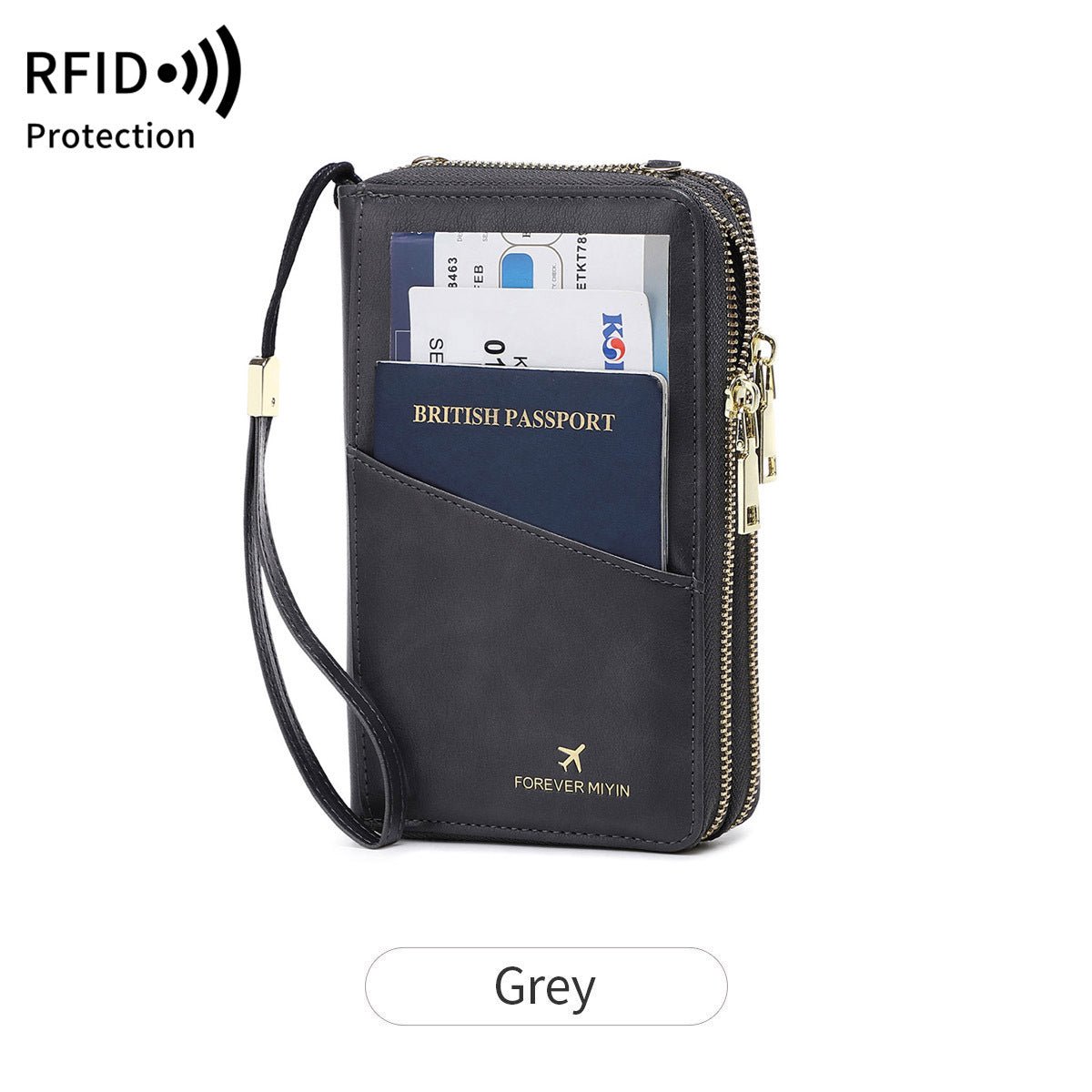 RFID Multi - functional Double Zipper Storage Crossbody Wallet - AURA