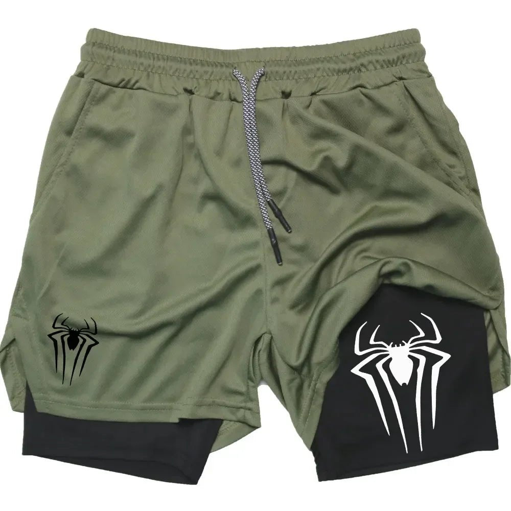 Men Spider Printed GYM Casual Sports Compression Shorts - AURA