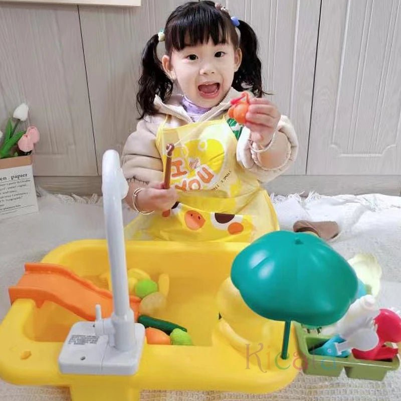 Kids Kitchen Sink Toys Electric Dishwasher Playing Toy With Running Water Pretend Play Food Fishing Toy Role Playing Girls Gift - AURA