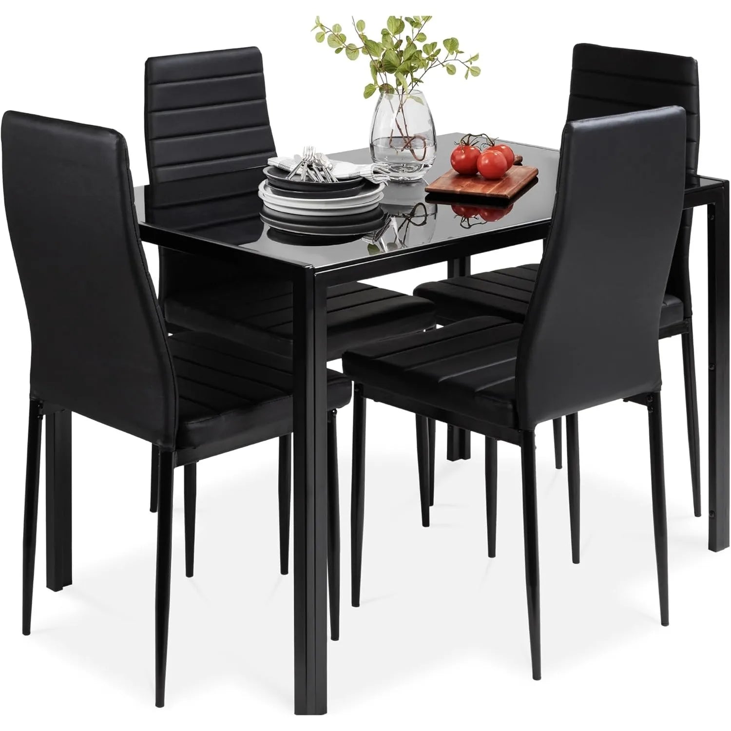 5 - Piece Glass Dining Set Compact Space - Saving w/Glass Tabletop - AURA