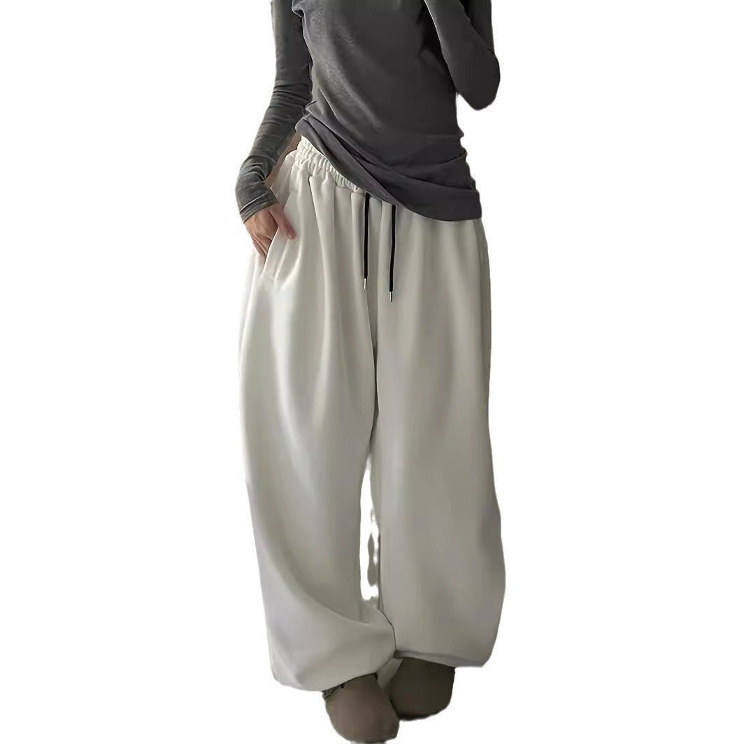Y2g Casual Gray Black Rope Tied High Waist Elastic Band Waist Sports Pants - AURA