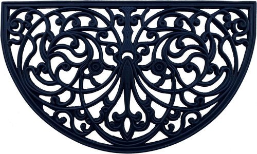 18" X 30" Black Rubber Scrollwork Welcome Outdoor Semi Circle Door Mat - AURA