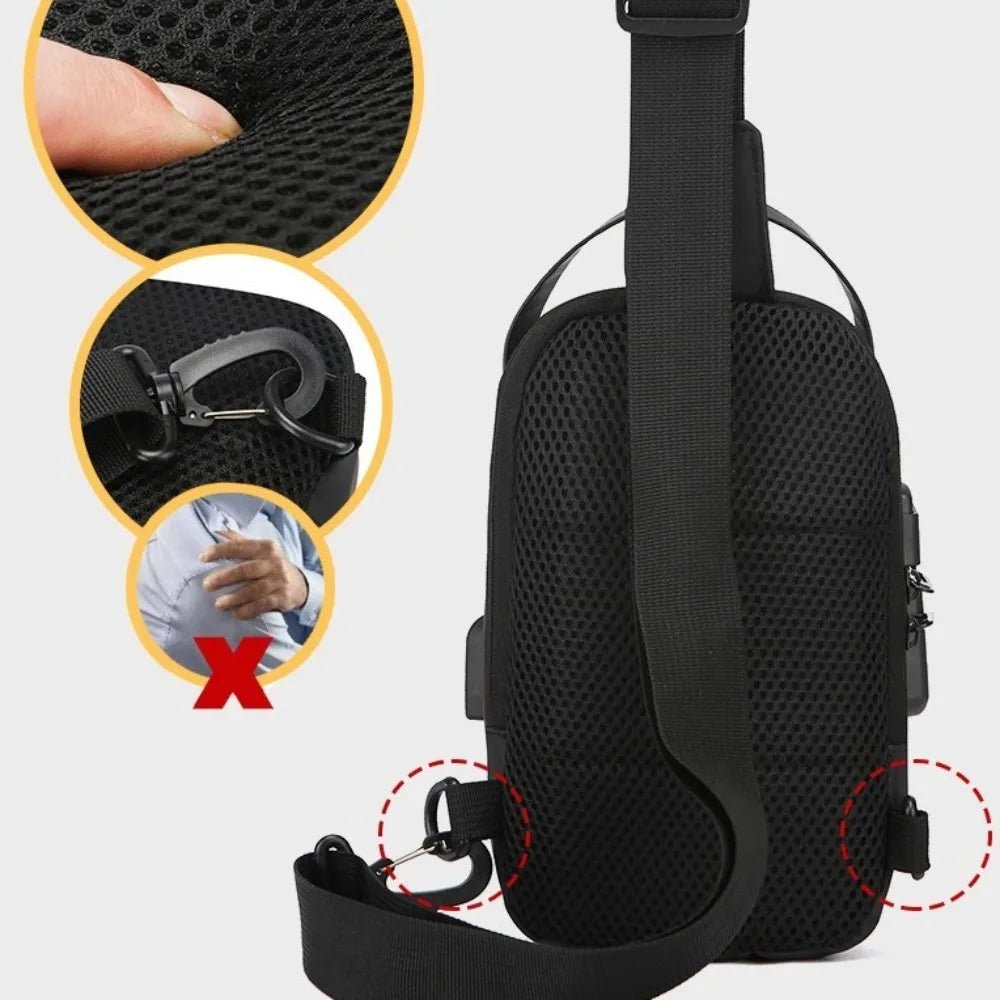 Anti - theft Men's Chest Bag USB Charging Port - AURA