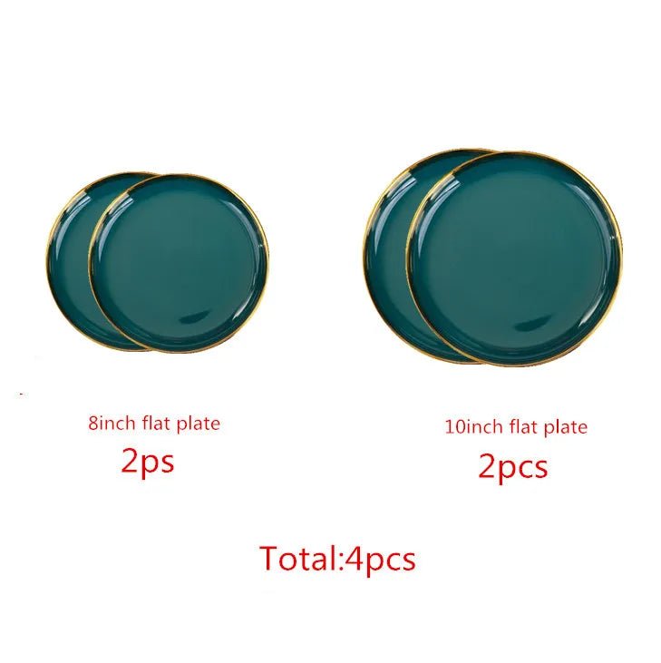 Gilt Rim Green Ceramic Plate Plates Bowls Ins Dinner Dish Luxurious Dinnerware - AURA