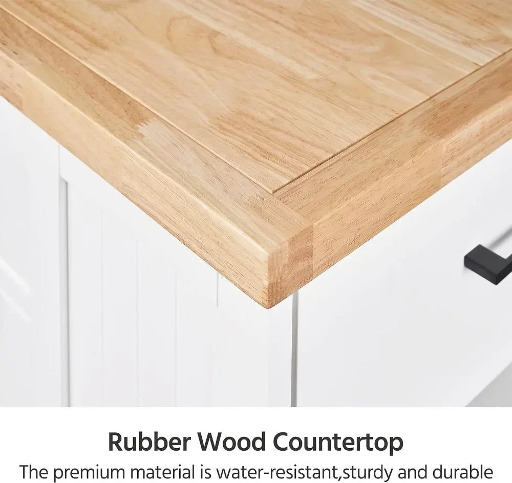 Rolling Kitchen Island Cart with 3 Drawers, Kitchen Storage Cabinet on Wheels with Open Shelves and Inner Adjustable Shelves - AURA