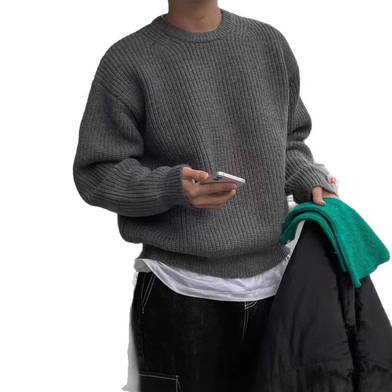 Men's Long Sleeve Casual British Round Neck Pullover Knitted Sweater - AURA