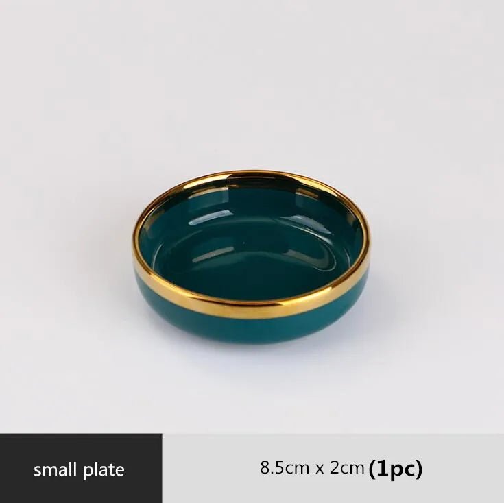 Gilt Rim Green Ceramic Plate Plates Bowls Ins Dinner Dish Luxurious Dinnerware - AURA