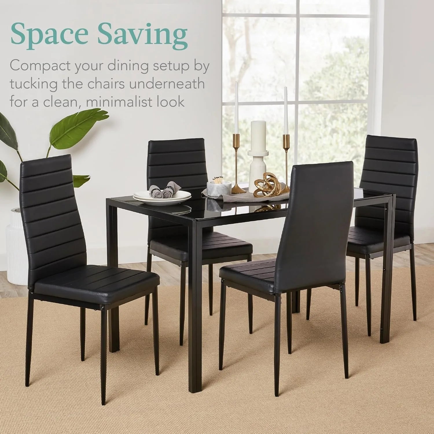 5 - Piece Glass Dining Set Compact Space - Saving w/Glass Tabletop - AURA