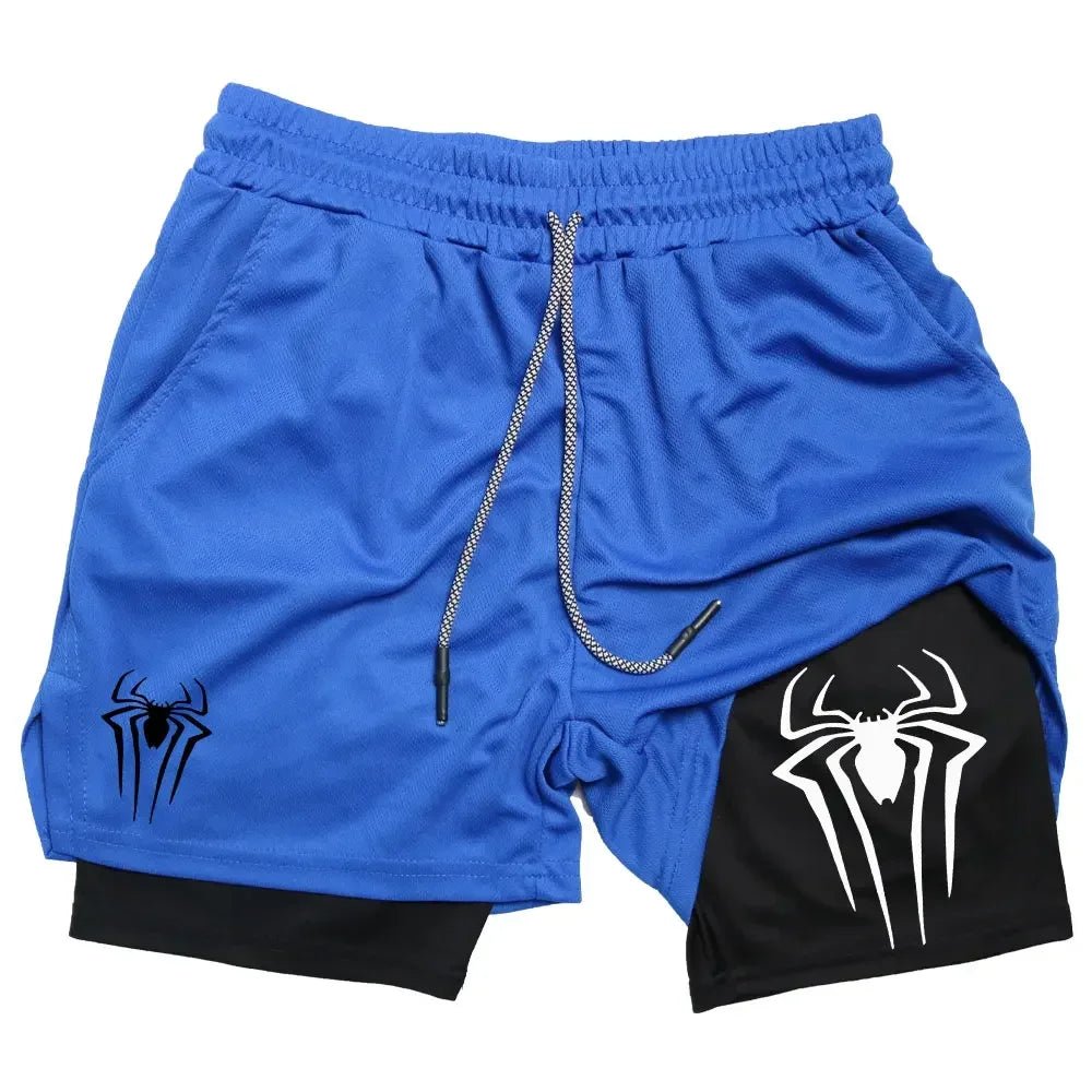 Men Spider Printed GYM Casual Sports Compression Shorts - AURA