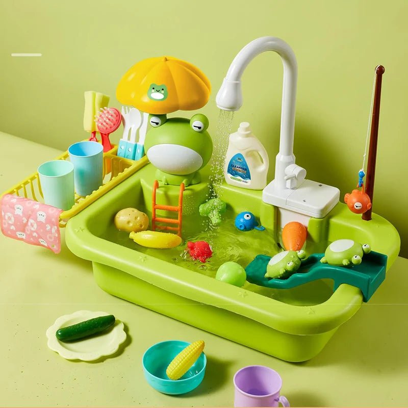Kids Kitchen Sink Toys Electric Dishwasher Playing Toy With Running Water Pretend Play Food Fishing Toy Role Playing Girls Gift - AURA
