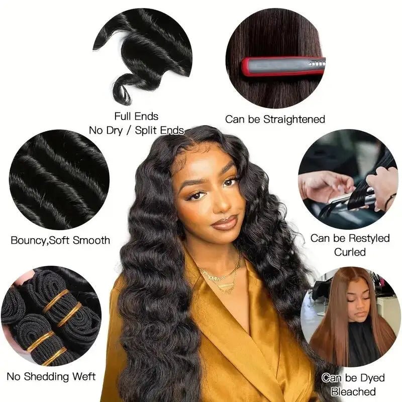 4 Bundles Deep Wave Hair 100% Unprocessed Virgin Hair Extensions For Women Natural Color Can Be Dyed Deep Wave Human Hair Bundle - AURA