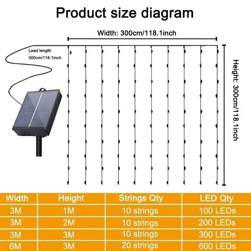 LED Curtain Solar String Lights Outdoor Garden Pavilion Window - AURA