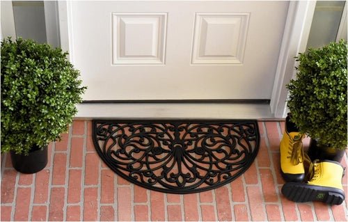 18" X 30" Black Rubber Scrollwork Welcome Outdoor Semi Circle Door Mat - AURA