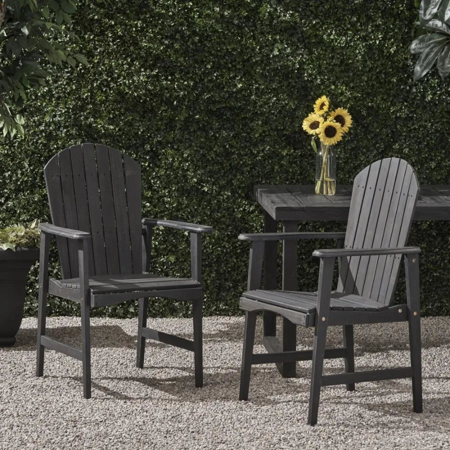 Outdoor Weather Resistant Acacia Wood Adirondack Dining Chairs (Set of 2), Dark Gray Finish - AURA
