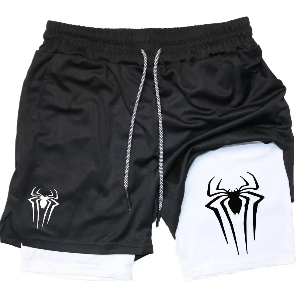Men Spider Printed GYM Casual Sports Compression Shorts - AURA