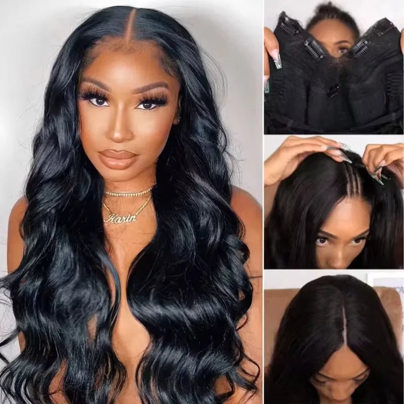 V Part Wigs Body Wave Brazilian Wigs 100% Human Hair Wigs Machine Made 200% Density V Shape Wigs 12 - 32 Inch Natural Hair Wig - AURA