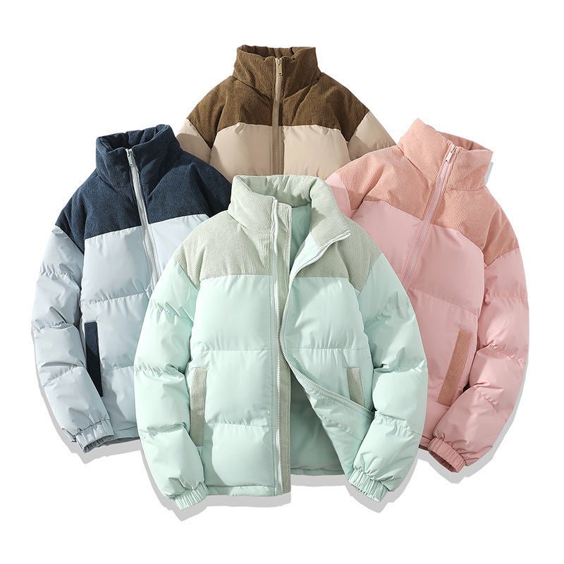 Winter Stand Collar Contrast - colored Coat Cotton Padded Jacket For Men Women Clothing - AURA